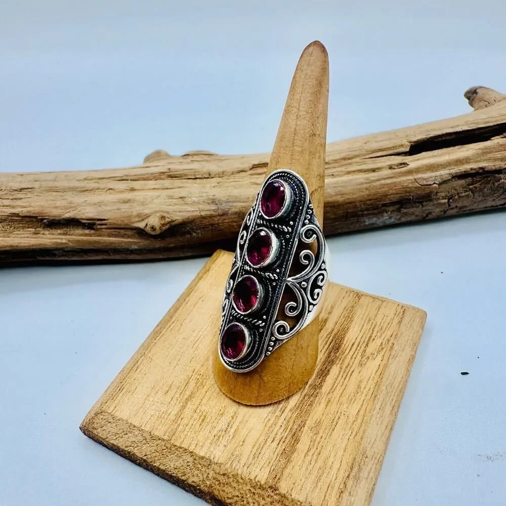 Pink Rubellite Sterling Silver Plated Statement Ring